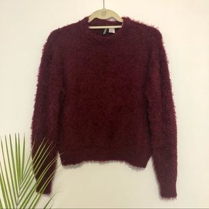 H&M Fuzzy Maroon / Burgundy Crewneck Sweater